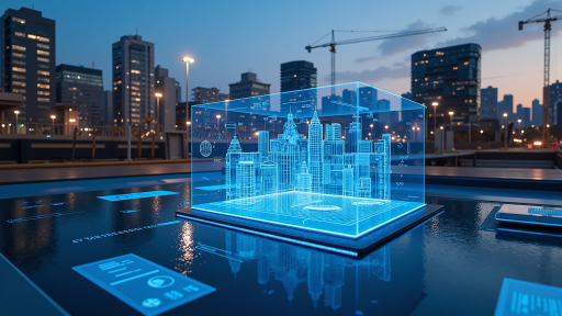 科技感十足的未来城市概念图,高楼大厦间有无人机飞行,街道上有智能设备,展现物联网技术应用的美好前景